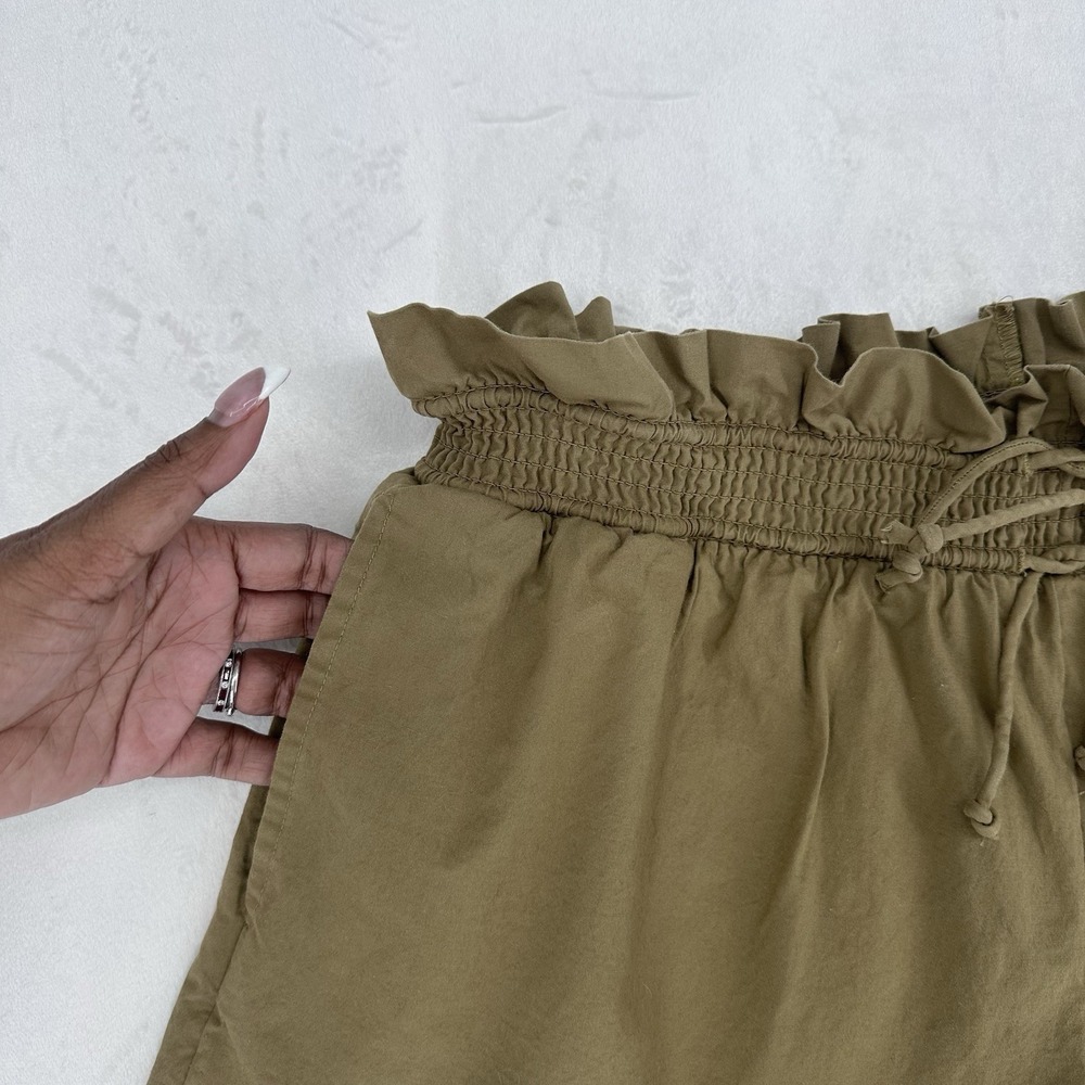 Anthropologie Scallop-Hem Shorts Size Medium Green Elastic Waist Pull On Cotton - Picture 3 of 10